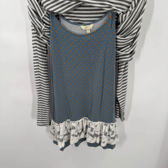 Matilda Jane 2 Piece Gray Striped Top w/Blue Baby Doll Combo Top Size XL - Picture 8 of 8